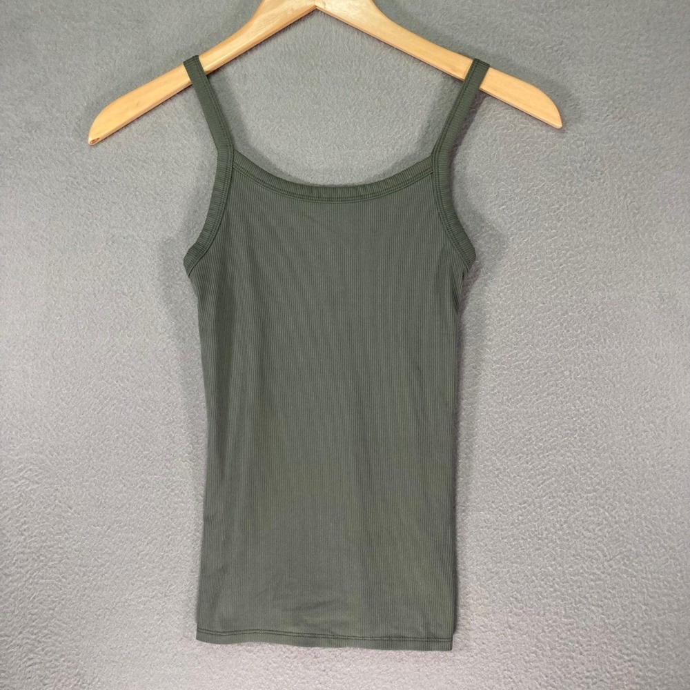 No Boundaries Tank Top Women XS Olive Green Ribbed Square Neck Slim Fit